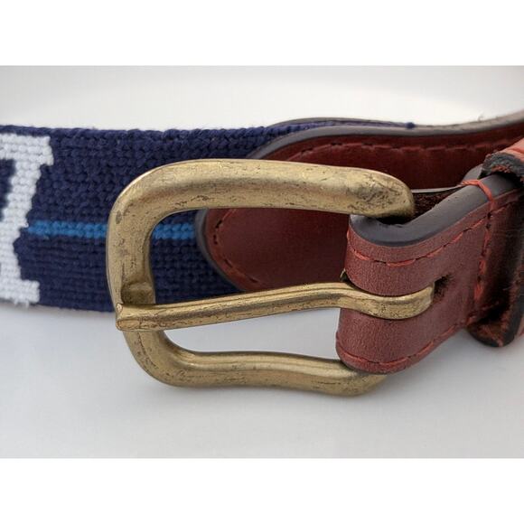Men's Smathers & Branson Needlepoint Yale Belt Blue Size 32 Pre-Owned - Picture 4 of 7